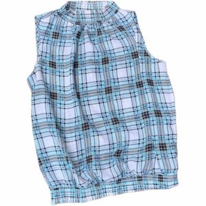 BOGO EUC PIANO Ruffled Plaid CottageCore Polyester Tri-Color Sleeveless Blouse